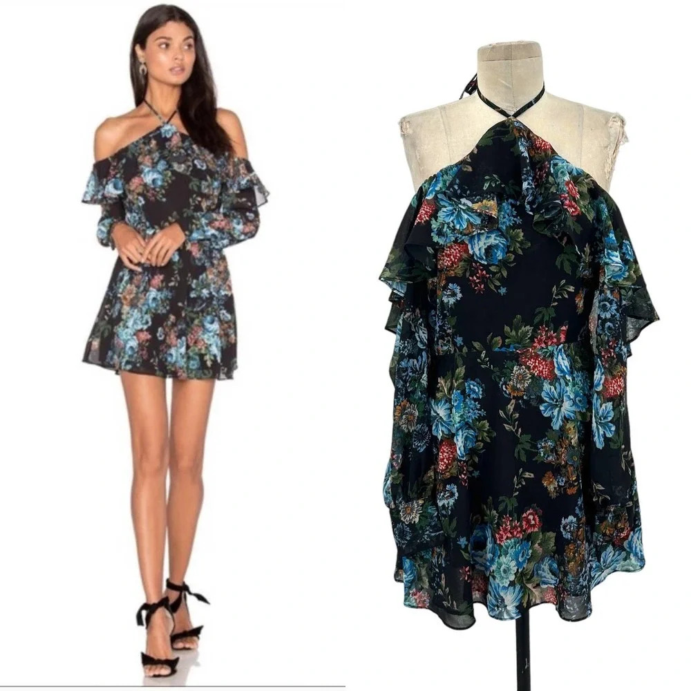 LPA Dress 5 in Antique Floral Print Off the Shoulder Halter Size Small